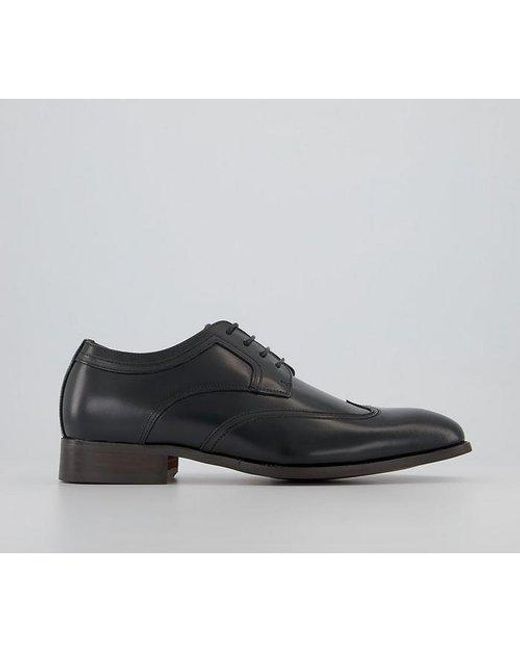 Office Leather Matayo High Shine Plain Toe Wingcap Derby Shoes in Black ...
