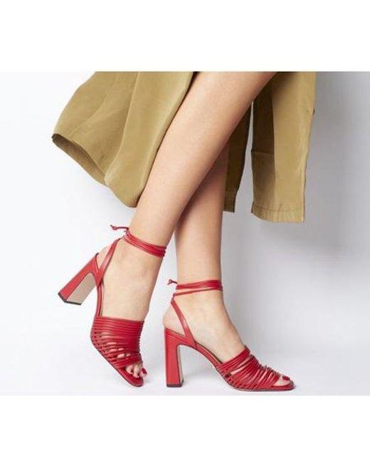red ankle tie heels