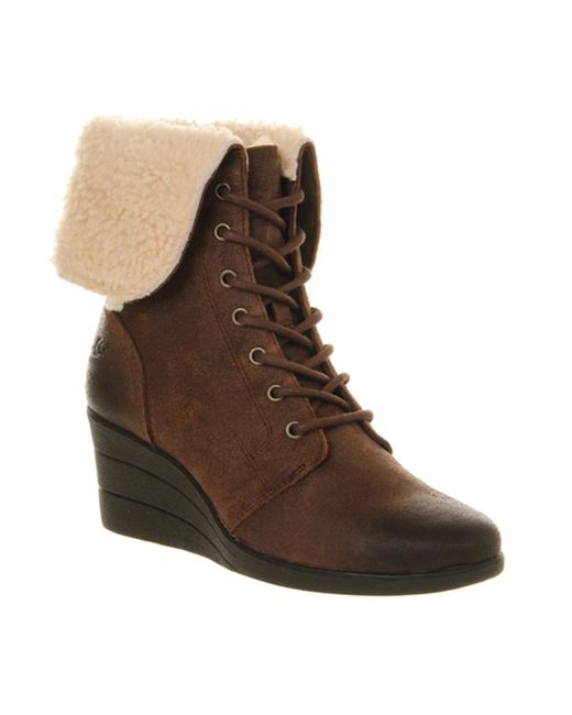 UGG Suede Zea Shearling Wedge Lace Up 