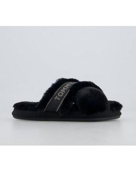 Tommy Hilfiger Tommy Furry Home Slippers in Black - Lyst