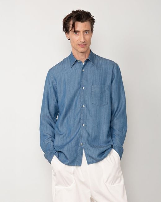 Officine Generale Blue Chemise Guido for men