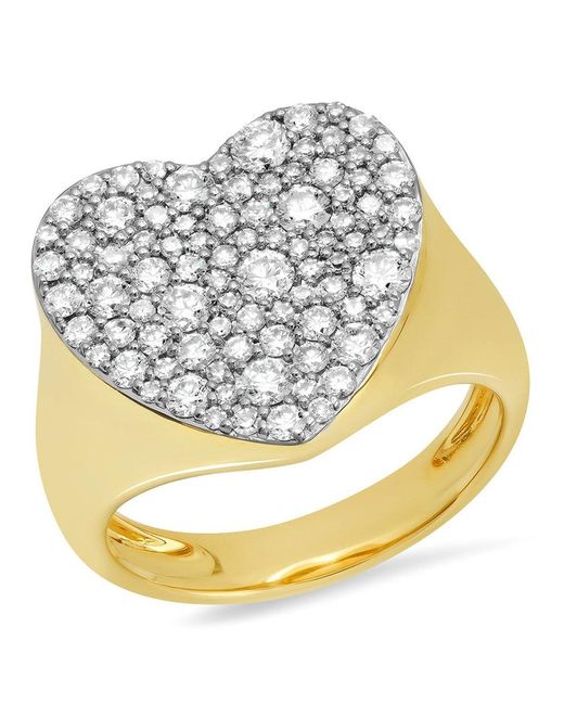 Eriness Metallic 14k Yellow Gold Diamond Heart Signet Ring