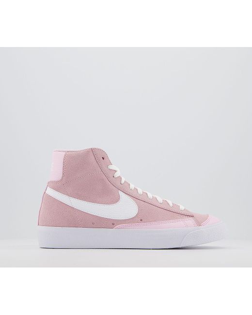 nike blazer mid 77 trainers in white pink and blue