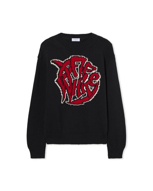 Off-White c/o Virgil Abloh Red Sphere Logo Chunky Knit Crewneck Sweater for men