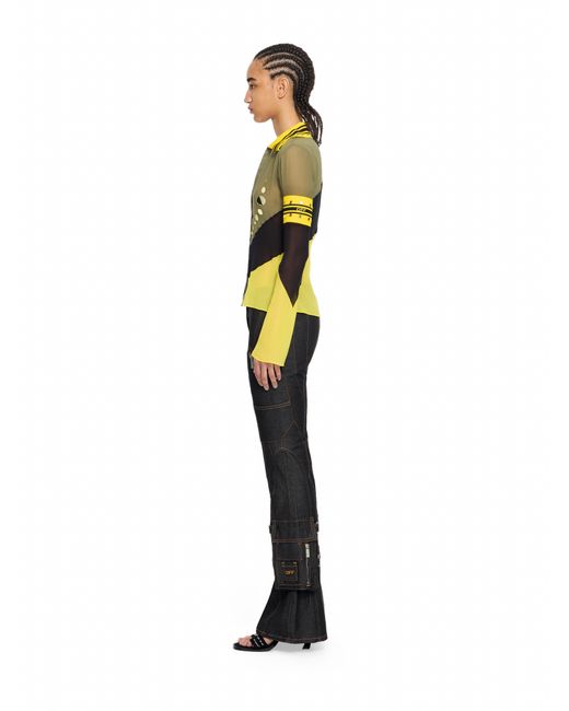 Off-White c/o Virgil Abloh Yellow Geo Mirror Ribbed Color Block Shirt