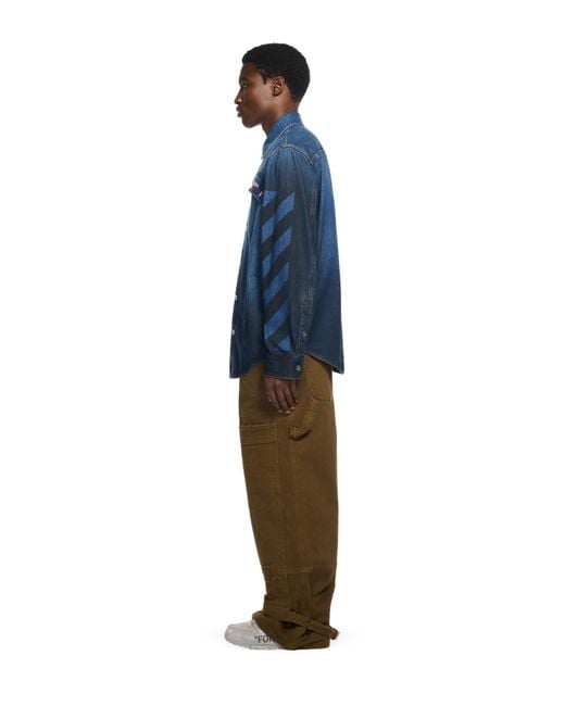 Off-White c/o Virgil Abloh Blue Spray Diagonal Denim Shirt for men