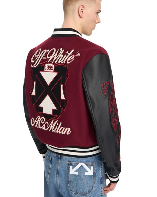 Off-White c/o Virgil Abloh Red Off- C/O Ac Milan Varsity Jacket for men
