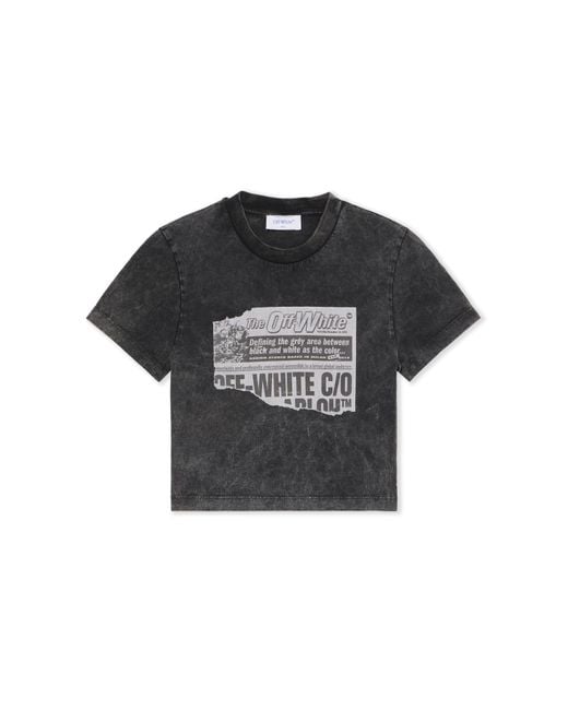Off-White c/o Virgil Abloh Black News Print 90S Crop Logo Tee