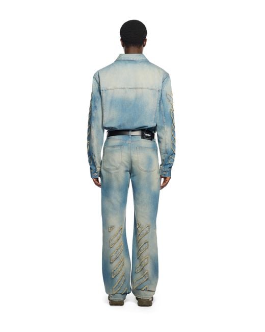 Off-White c/o Virgil Abloh Blue Diagonal Raw Patch 90S Skate Jeans for men