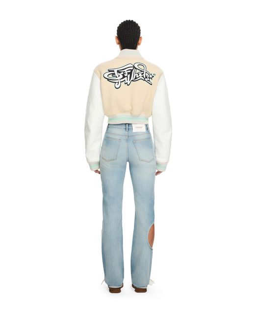 Off-White c/o Virgil Abloh White Graffiti Crop Varsity Jacket
