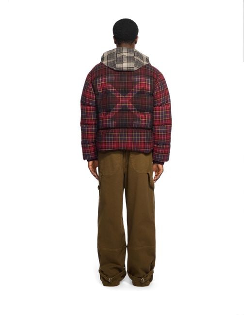 Off-White c/o Virgil Abloh Red Spray Arrow Check Flannel Down Jacket for men