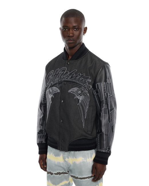 Off-White c/o Virgil Abloh Black Skyline Varsity Jacket for men