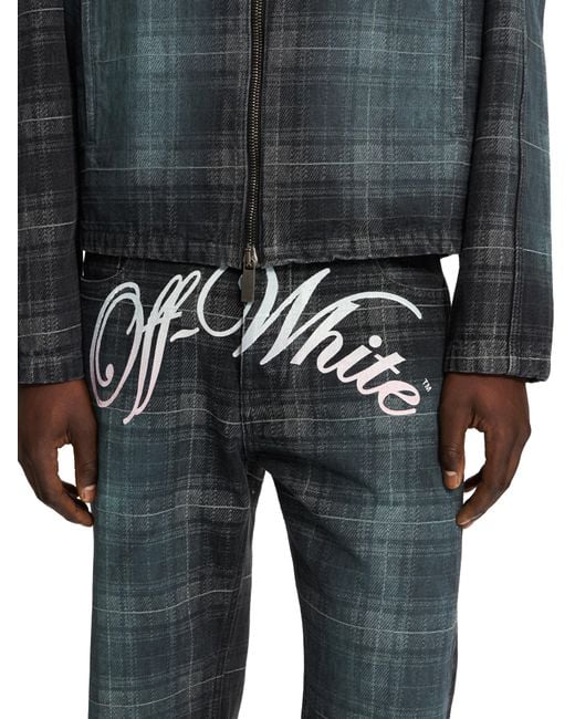 Off-White c/o Virgil Abloh Blue Check Jacqaurd Slim Relax Jeans for men