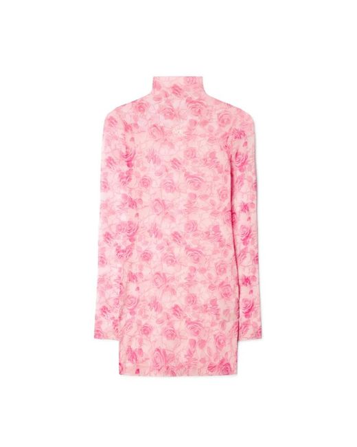 Off-White c/o Virgil Abloh Pink Roses Mesh Short Dress