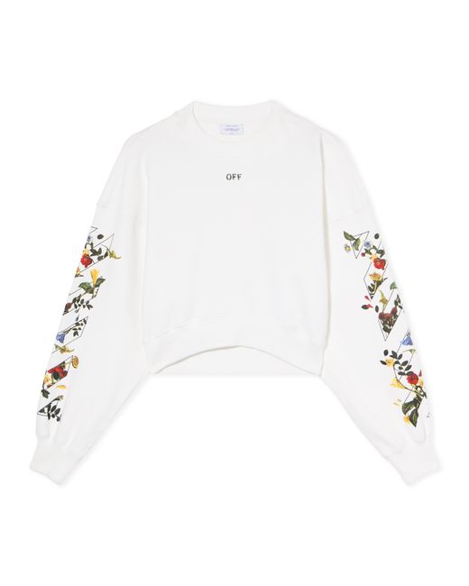 Off-White c/o Virgil Abloh White Arrow Flowers Crop Crew Logo Sweatshirt