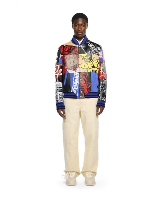 Off-White c/o Virgil Abloh Blue Multipatch Wool Varsity Jacket for men