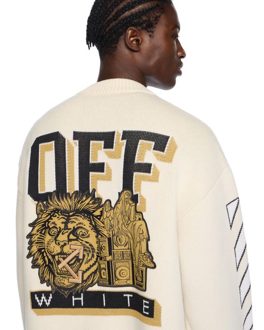 Off-White c/o Virgil Abloh Natural Lion Varsity Knit Cardigan for men