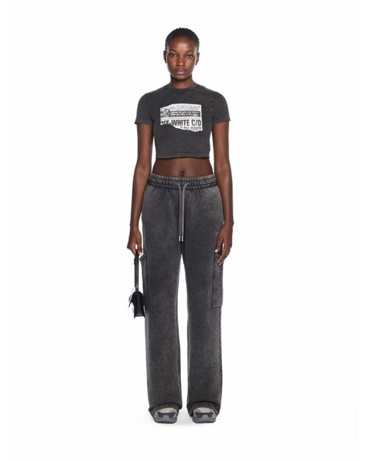 Off-White c/o Virgil Abloh Black News Print 90S Crop Logo Tee