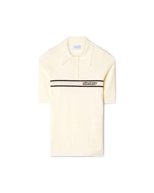 Off-White c/o Virgil Abloh White Cream Striped Knit Polo Shirt