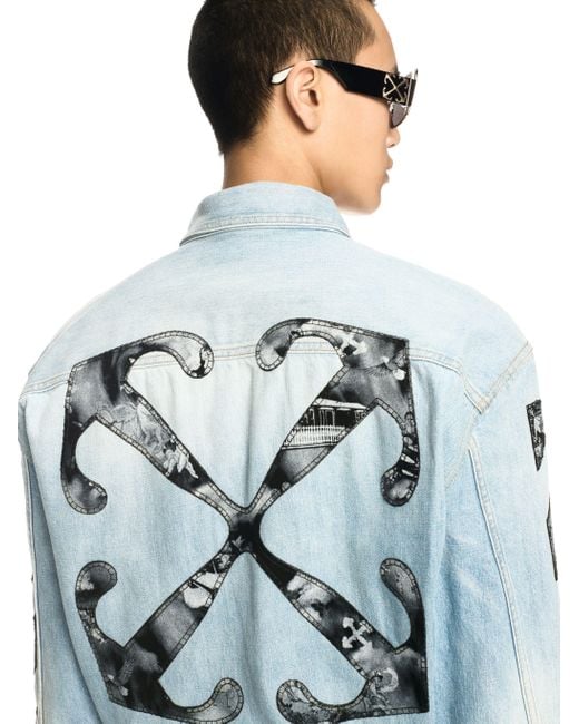 Off-White c/o Virgil Abloh Blue Diagonal Fresco Arrow Military Shirt for men