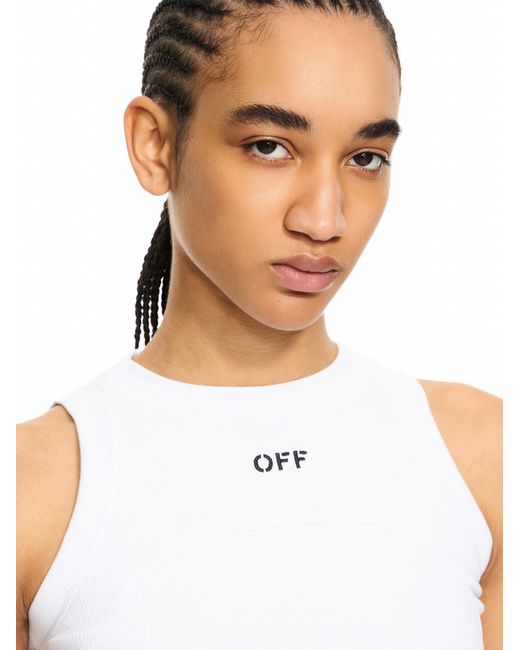Off-White c/o Virgil Abloh White Off Stamp Ribbed Round Tank Top
