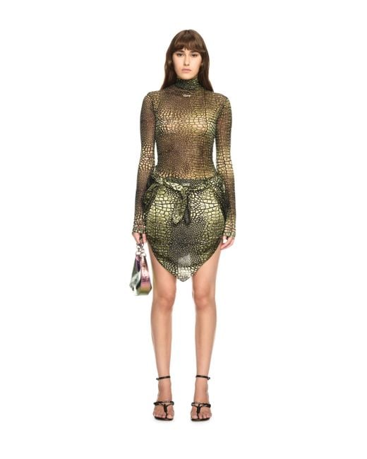 Off-White c/o Virgil Abloh Green Logo-Print Crocodile-Effect Top