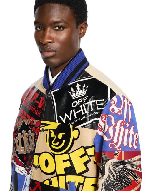 Off-White c/o Virgil Abloh Blue Multipatch Wool Varsity Jacket for men