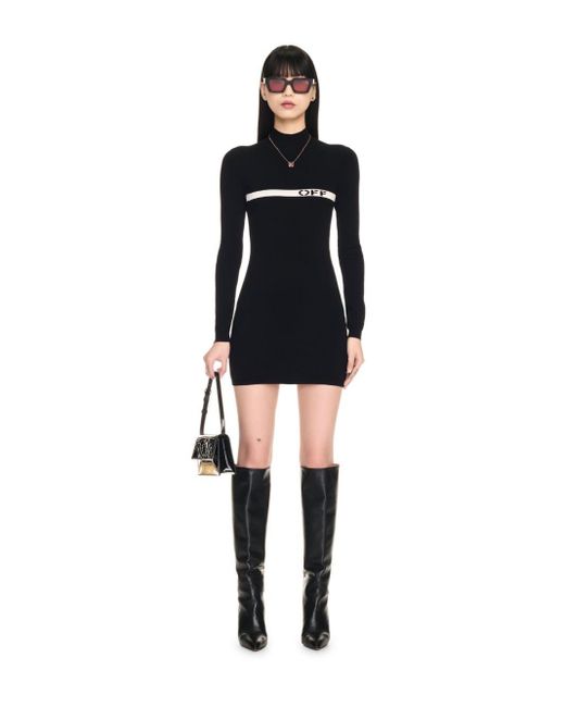 Off-White Black Logo-Waistband Mini Dress