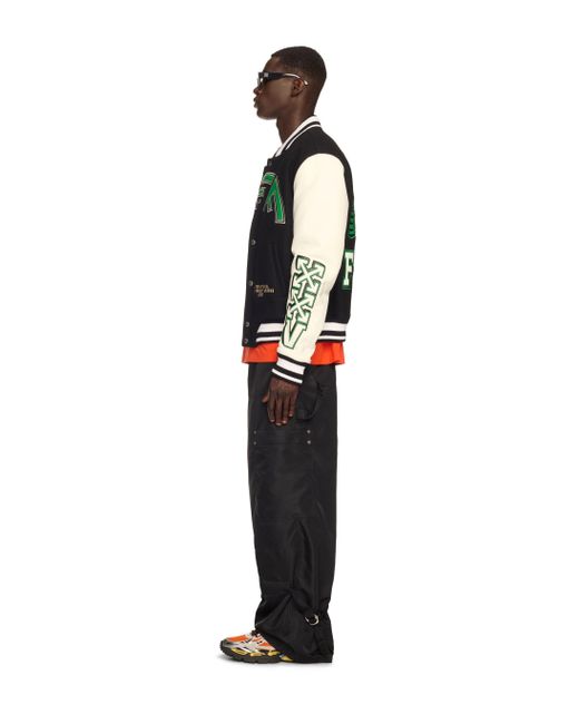 Off-White c/o Virgil Abloh Black Crocodile Wool/Leather Varsity Jacket for men