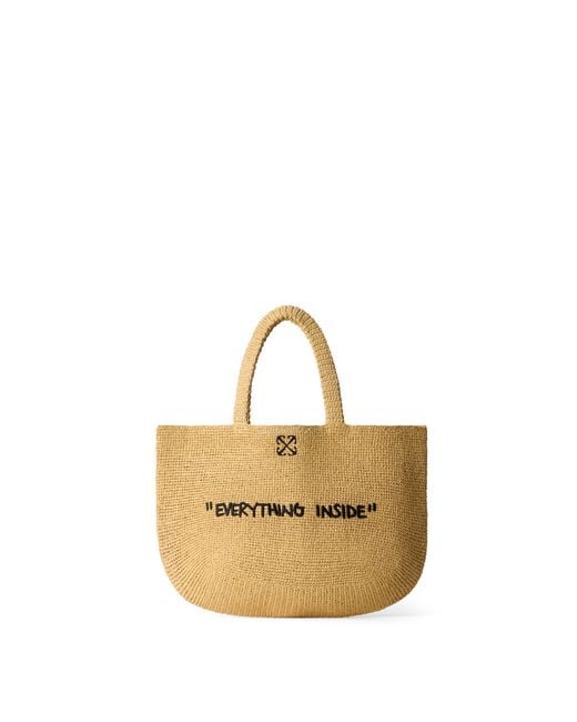 Off-White c/o Virgil Abloh Metallic Jitney Quote Raffia Tote Bag