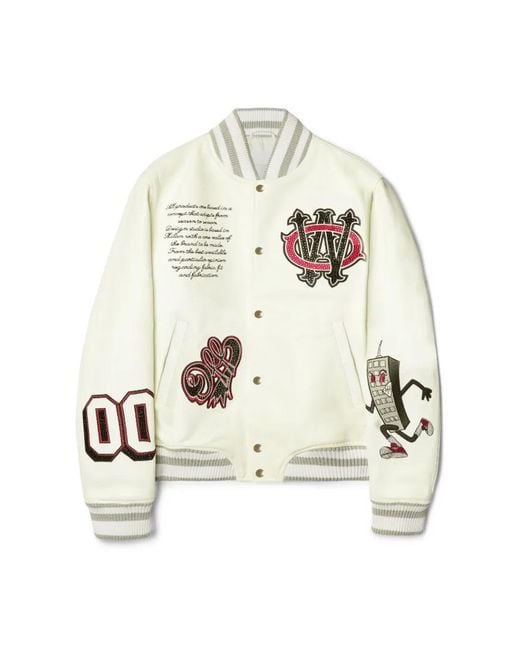 Off-White c/o Virgil Abloh White Leather Crystal Varsity Jacket for men