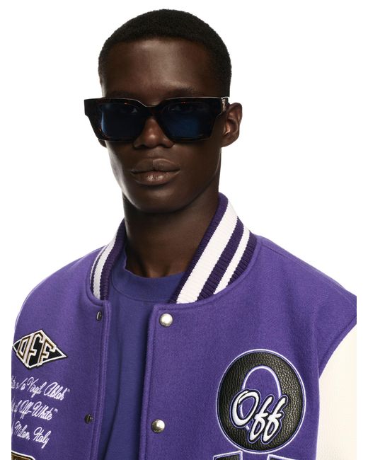 Off-White c/o Virgil Abloh Purple Time Leather/Wool Varsity Jacket for men