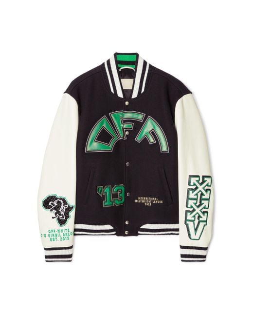 Off-White c/o Virgil Abloh Black Crocodile Wool/Leather Varsity Jacket for men