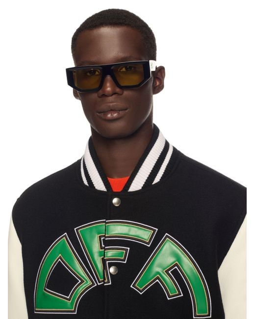 Off-White c/o Virgil Abloh Black Crocodile Wool/Leather Varsity Jacket for men