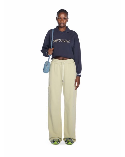 Off-White c/o Virgil Abloh Blue Embroidered Script Logo Crop Polo Sweater