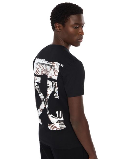 Off-White c/o Virgil Abloh Black Newspaper Arrow Slim Logo Tee for men