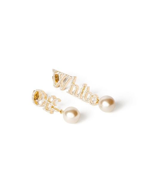 Off-White c/o Virgil Abloh White Strass + Pearl Logo Earrings