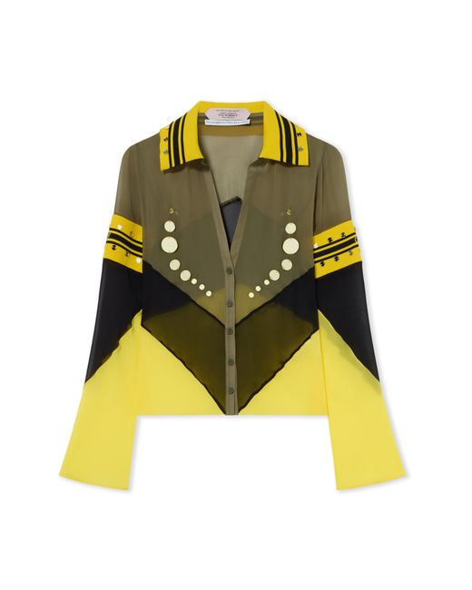 Off-White c/o Virgil Abloh Yellow Geo Mirror Ribbed Color Block Shirt