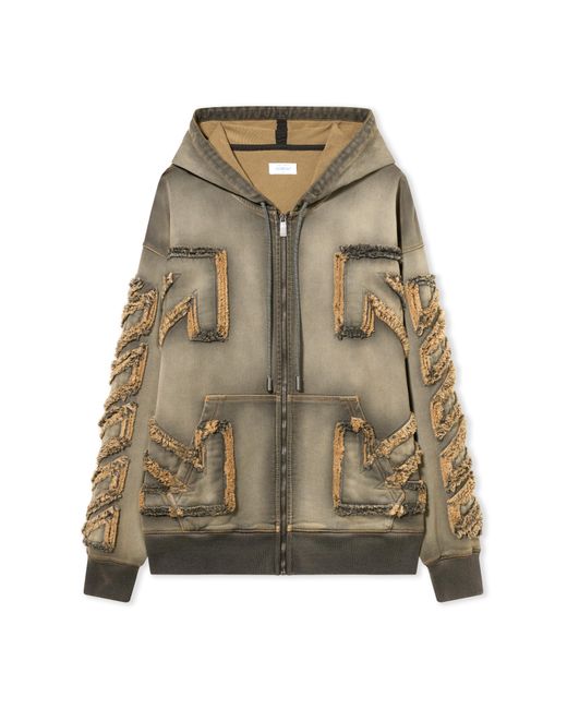 Off-White c/o Virgil Abloh Green Distressed Denim Arrow Zip Skate Hoodie for men