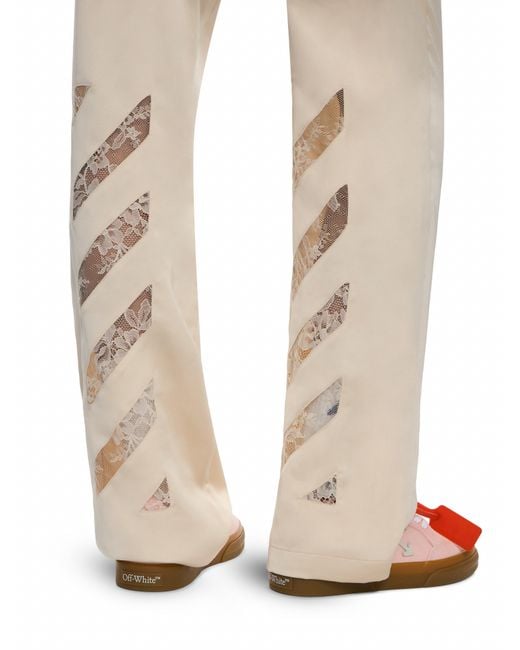 Off-White c/o Virgil Abloh White Diagonals Lace Satin Track Pants