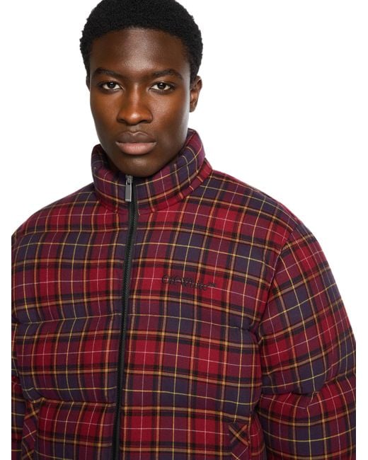 Off-White c/o Virgil Abloh Red Spray Arrow Check Flannel Down Jacket for men