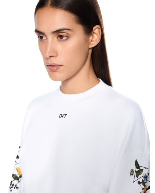 Off-White c/o Virgil Abloh White Arrow Flowers Crop Crew Logo Sweatshirt