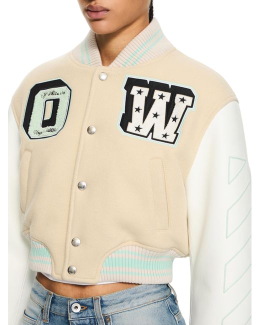 Off-White c/o Virgil Abloh White Graffiti Crop Varsity Jacket