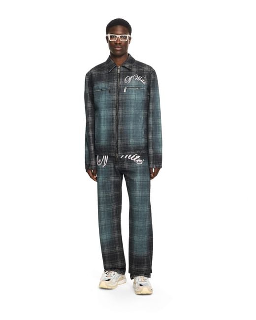 Off-White c/o Virgil Abloh Blue Check Jacqaurd Slim Relax Jeans for men