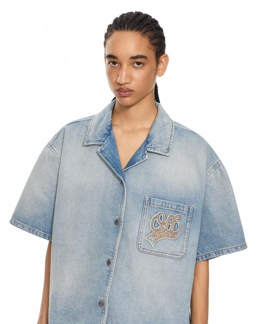Off-White c/o Virgil Abloh Blue College Patch Denim S/S Shirt