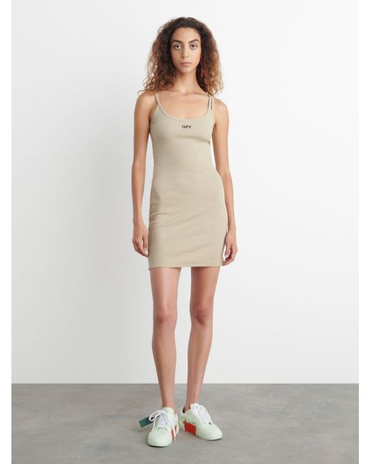 Off Stamp Basic Rib Dress in White 