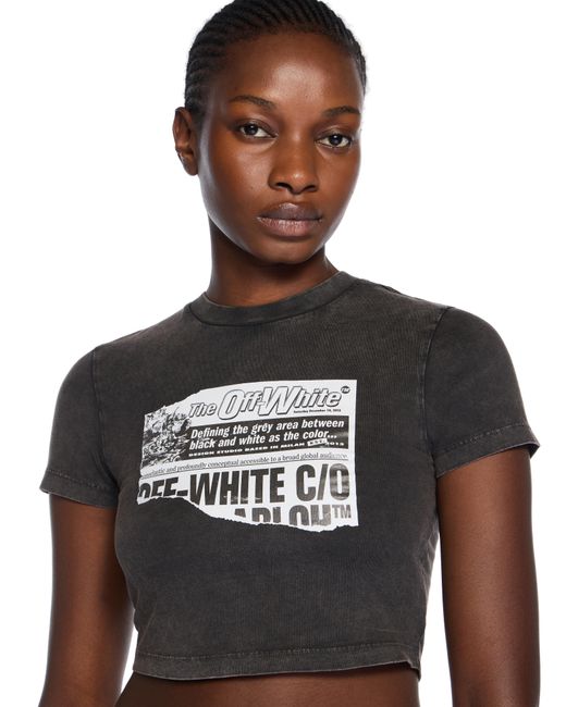 Off-White c/o Virgil Abloh Black News Print 90S Crop Logo Tee