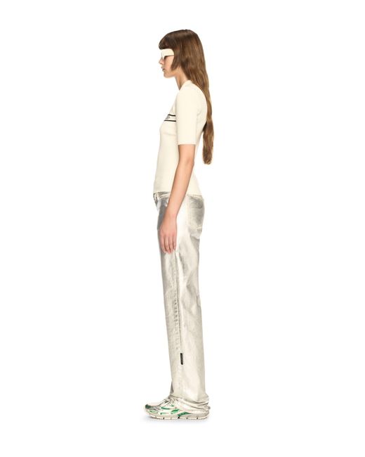 Off-White c/o Virgil Abloh White Cream Striped Knit Polo Shirt