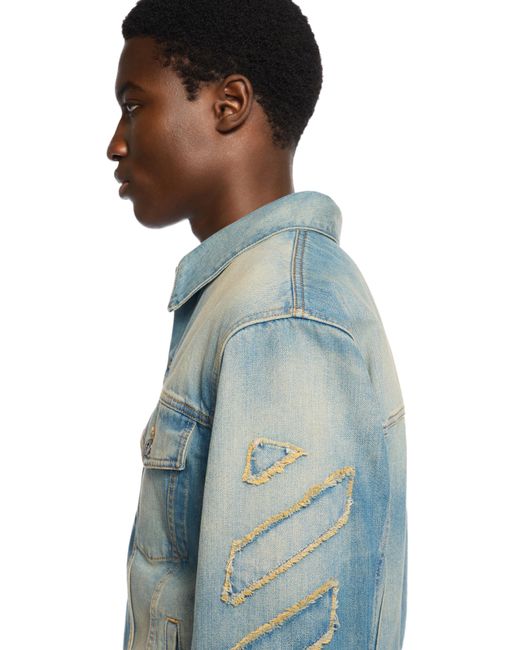 Off-White c/o Virgil Abloh Blue Diagonal Raw Patch Denim Jacket for men