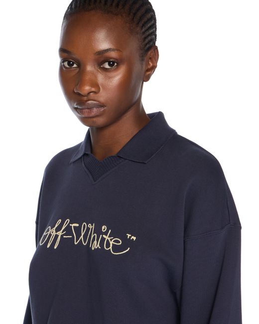 Off-White c/o Virgil Abloh Blue Embroidered Script Logo Crop Polo Sweater
